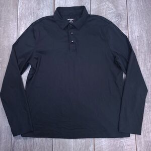 Untuckit Mens Damaschino Polo Shirt Size Large Black Cotton Long Sleeve Top